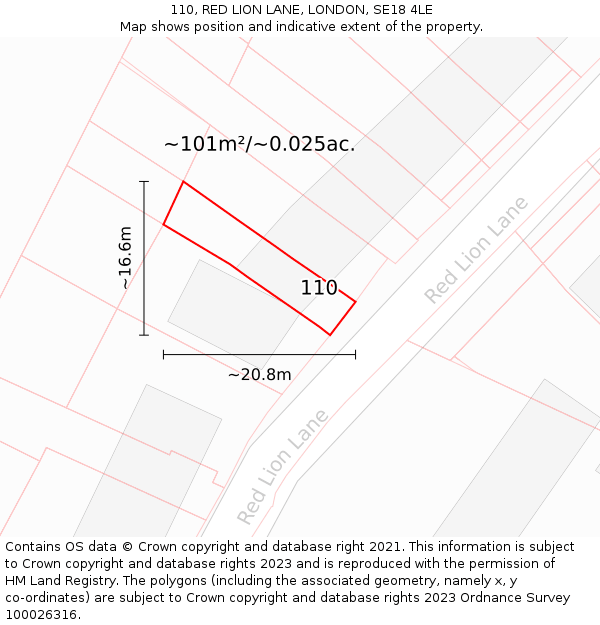 110, RED LION LANE, LONDON, SE18 4LE: Plot and title map