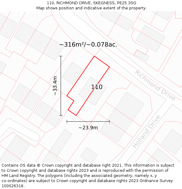 110, RICHMOND DRIVE, SKEGNESS, PE25 3SG: Plot and title map