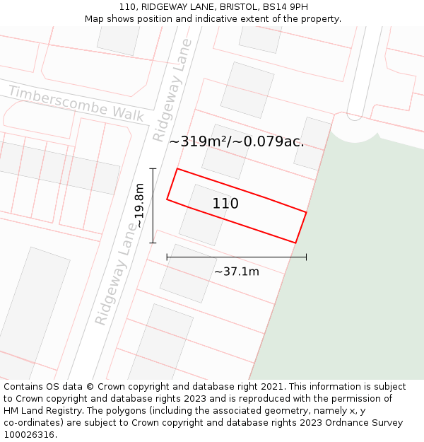 110, RIDGEWAY LANE, BRISTOL, BS14 9PH: Plot and title map