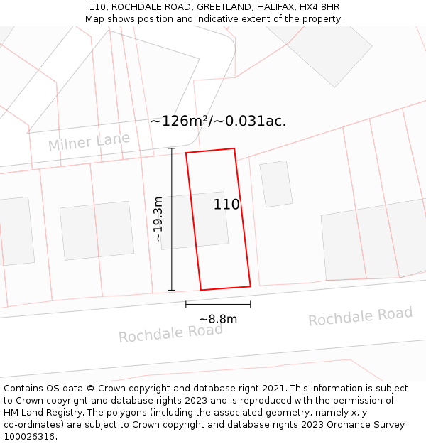 110, ROCHDALE ROAD, GREETLAND, HALIFAX, HX4 8HR: Plot and title map