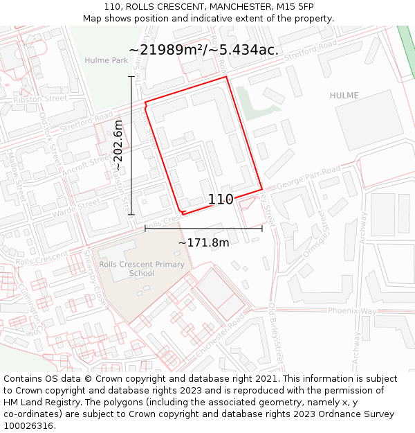 110, ROLLS CRESCENT, MANCHESTER, M15 5FP: Plot and title map