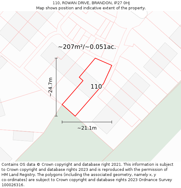 110, ROWAN DRIVE, BRANDON, IP27 0HJ: Plot and title map