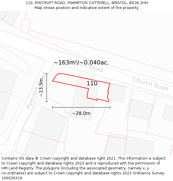 110, RYECROFT ROAD, FRAMPTON COTTERELL, BRISTOL, BS36 2HH: Plot and title map