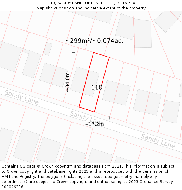 110, SANDY LANE, UPTON, POOLE, BH16 5LX: Plot and title map