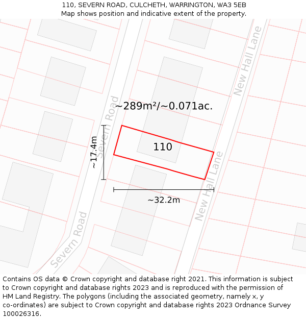 110, SEVERN ROAD, CULCHETH, WARRINGTON, WA3 5EB: Plot and title map