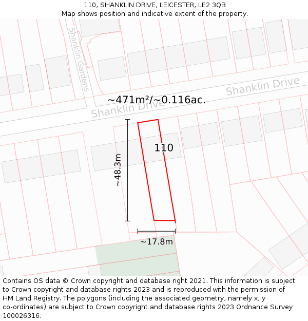110, SHANKLIN DRIVE, LEICESTER, LE2 3QB: Plot and title map