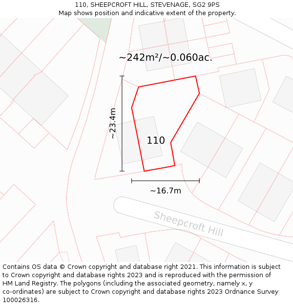 110, SHEEPCROFT HILL, STEVENAGE, SG2 9PS: Plot and title map