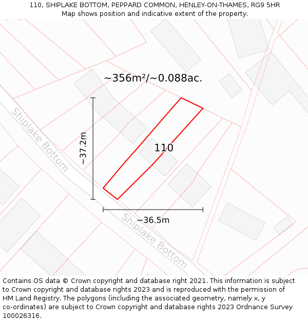110, SHIPLAKE BOTTOM, PEPPARD COMMON, HENLEY-ON-THAMES, RG9 5HR: Plot and title map