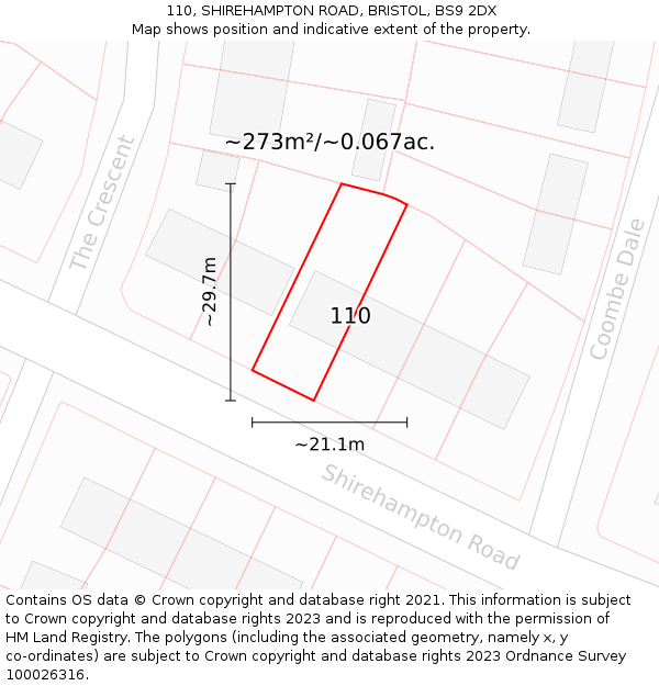 110, SHIREHAMPTON ROAD, BRISTOL, BS9 2DX: Plot and title map