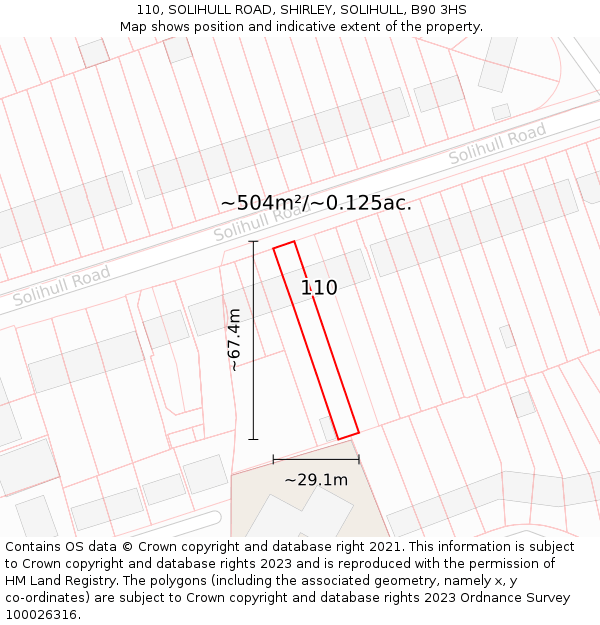 110, SOLIHULL ROAD, SHIRLEY, SOLIHULL, B90 3HS: Plot and title map