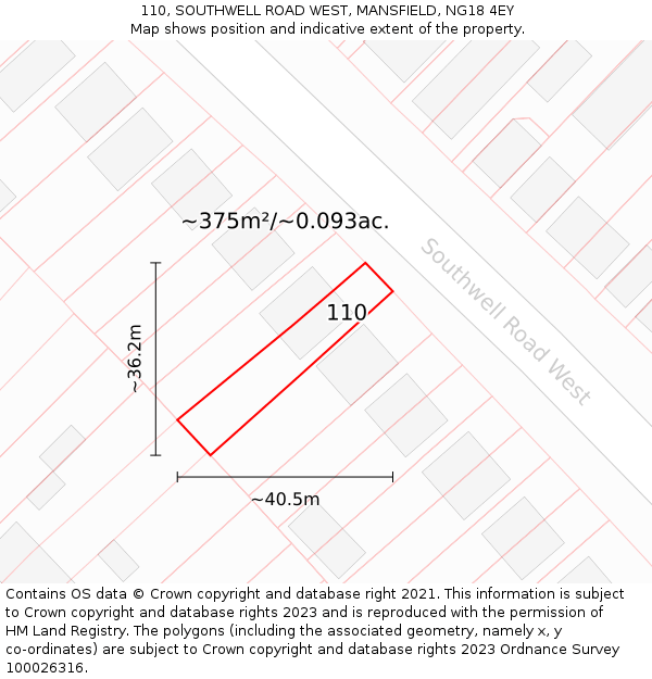 110, SOUTHWELL ROAD WEST, MANSFIELD, NG18 4EY: Plot and title map