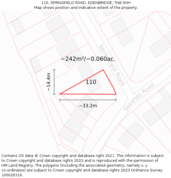 110, SPRINGFIELD ROAD, EDENBRIDGE, TN8 5HH: Plot and title map