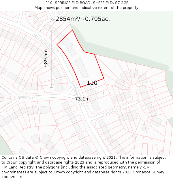 110, SPRINGFIELD ROAD, SHEFFIELD, S7 2GF: Plot and title map
