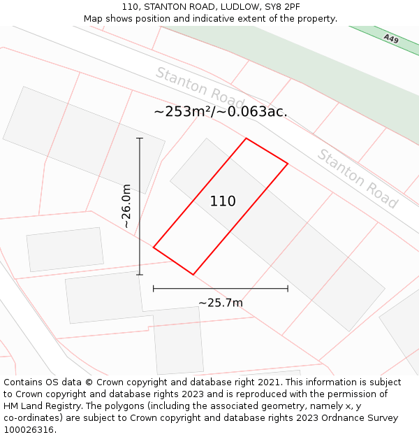 110, STANTON ROAD, LUDLOW, SY8 2PF: Plot and title map