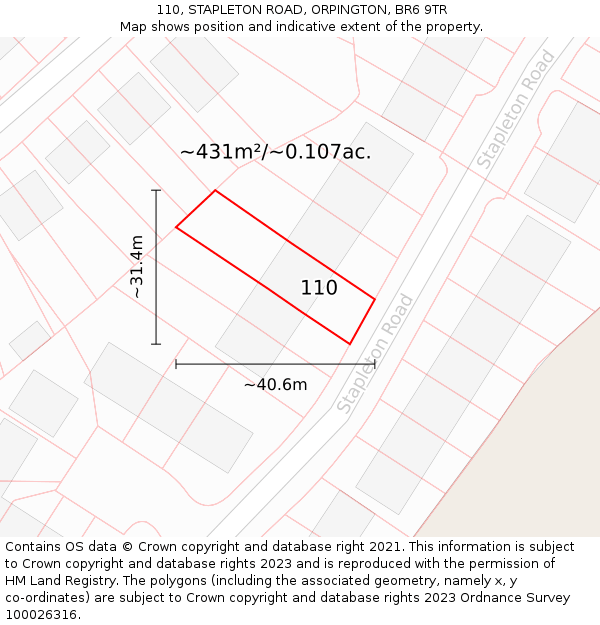 110, STAPLETON ROAD, ORPINGTON, BR6 9TR: Plot and title map