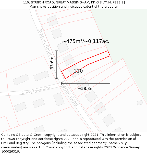 110, STATION ROAD, GREAT MASSINGHAM, KING'S LYNN, PE32 2JJ: Plot and title map