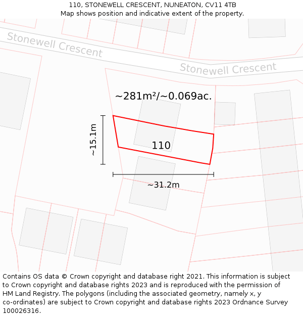110, STONEWELL CRESCENT, NUNEATON, CV11 4TB: Plot and title map