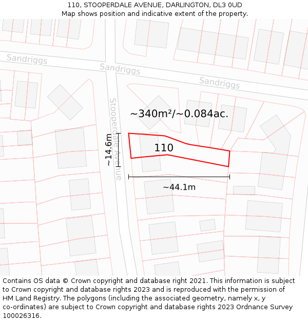 110, STOOPERDALE AVENUE, DARLINGTON, DL3 0UD: Plot and title map
