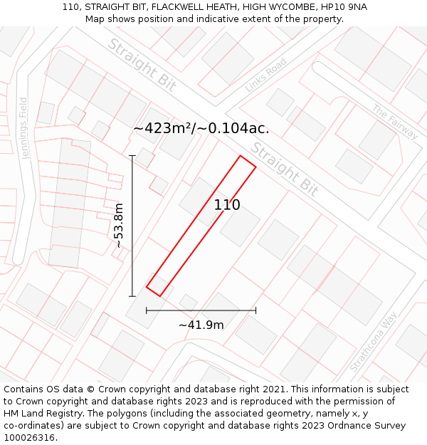 110, STRAIGHT BIT, FLACKWELL HEATH, HIGH WYCOMBE, HP10 9NA: Plot and title map
