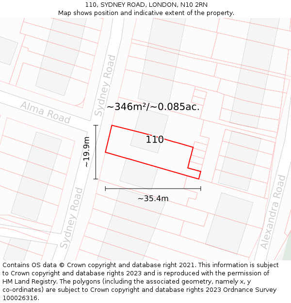 110, SYDNEY ROAD, LONDON, N10 2RN: Plot and title map
