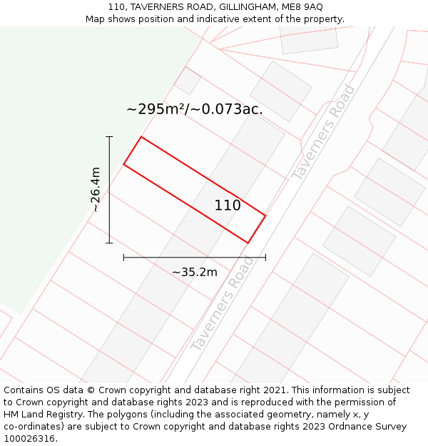 110, TAVERNERS ROAD, GILLINGHAM, ME8 9AQ: Plot and title map