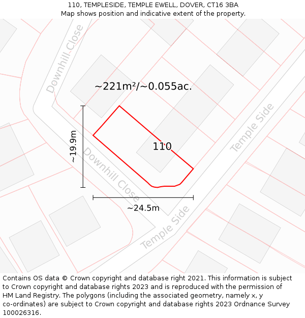 110, TEMPLESIDE, TEMPLE EWELL, DOVER, CT16 3BA: Plot and title map