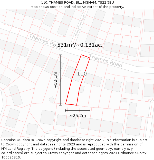 110, THAMES ROAD, BILLINGHAM, TS22 5EU: Plot and title map