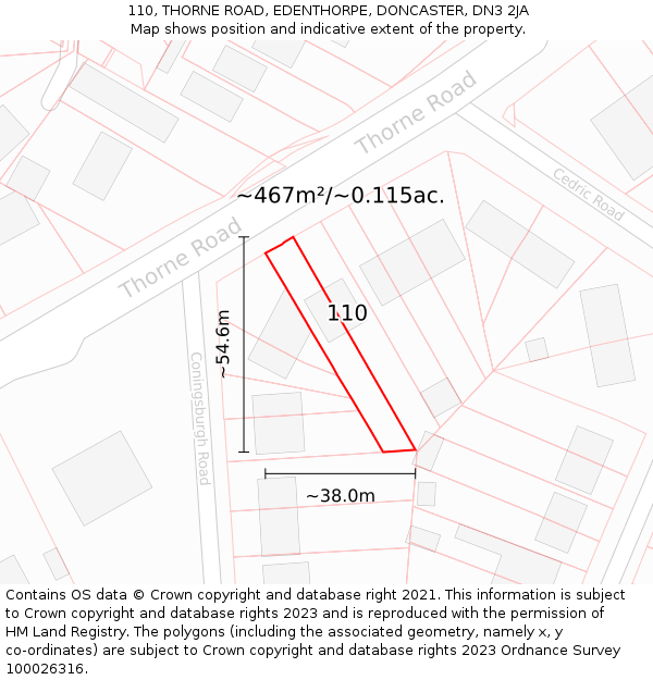 110, THORNE ROAD, EDENTHORPE, DONCASTER, DN3 2JA: Plot and title map