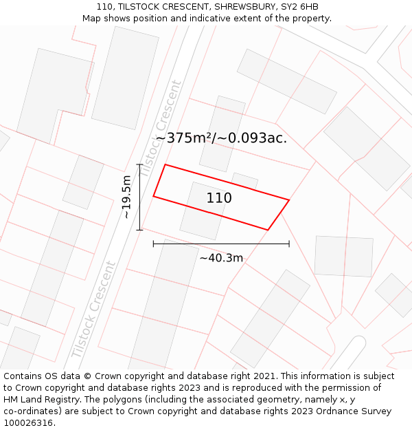 110, TILSTOCK CRESCENT, SHREWSBURY, SY2 6HB: Plot and title map