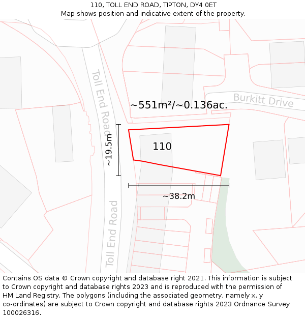 110, TOLL END ROAD, TIPTON, DY4 0ET: Plot and title map