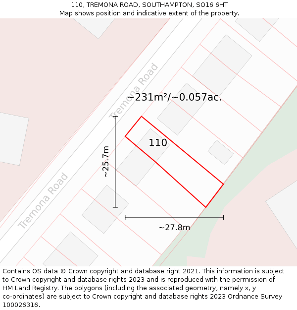 110, TREMONA ROAD, SOUTHAMPTON, SO16 6HT: Plot and title map