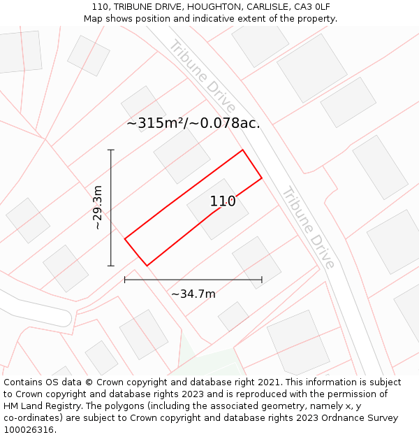 110, TRIBUNE DRIVE, HOUGHTON, CARLISLE, CA3 0LF: Plot and title map
