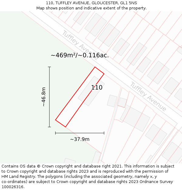 110, TUFFLEY AVENUE, GLOUCESTER, GL1 5NS: Plot and title map