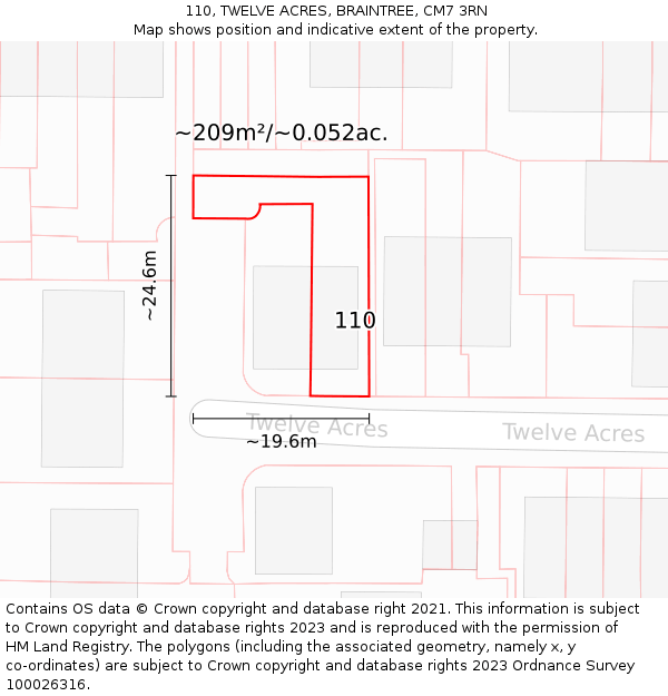 110, TWELVE ACRES, BRAINTREE, CM7 3RN: Plot and title map