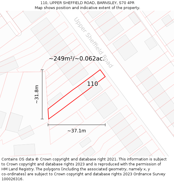 110, UPPER SHEFFIELD ROAD, BARNSLEY, S70 4PR: Plot and title map