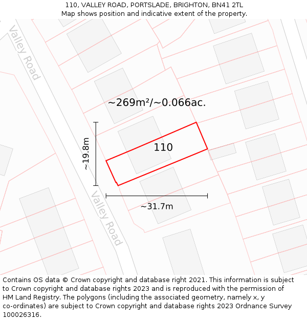 110, VALLEY ROAD, PORTSLADE, BRIGHTON, BN41 2TL: Plot and title map