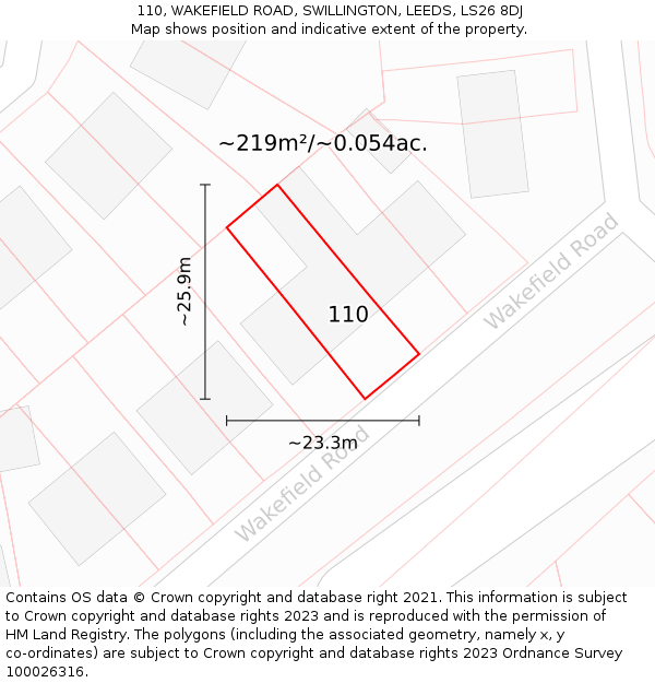 110, WAKEFIELD ROAD, SWILLINGTON, LEEDS, LS26 8DJ: Plot and title map