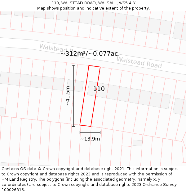 110, WALSTEAD ROAD, WALSALL, WS5 4LY: Plot and title map