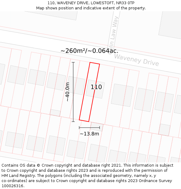 110, WAVENEY DRIVE, LOWESTOFT, NR33 0TP: Plot and title map