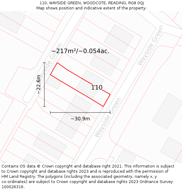 110, WAYSIDE GREEN, WOODCOTE, READING, RG8 0QJ: Plot and title map