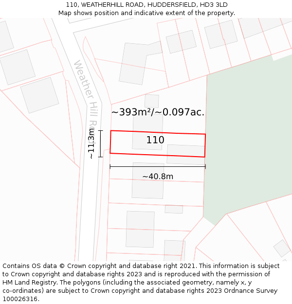 110, WEATHERHILL ROAD, HUDDERSFIELD, HD3 3LD: Plot and title map