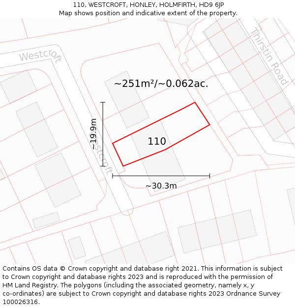110, WESTCROFT, HONLEY, HOLMFIRTH, HD9 6JP: Plot and title map