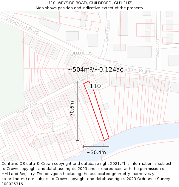 110, WEYSIDE ROAD, GUILDFORD, GU1 1HZ: Plot and title map