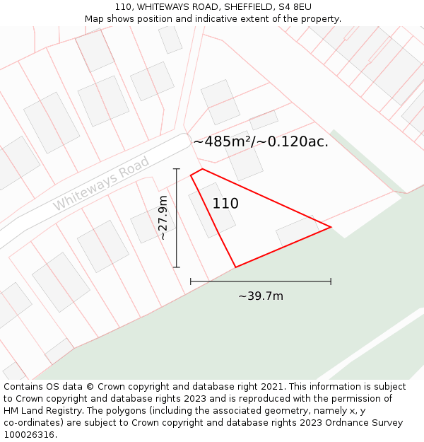 110, WHITEWAYS ROAD, SHEFFIELD, S4 8EU: Plot and title map