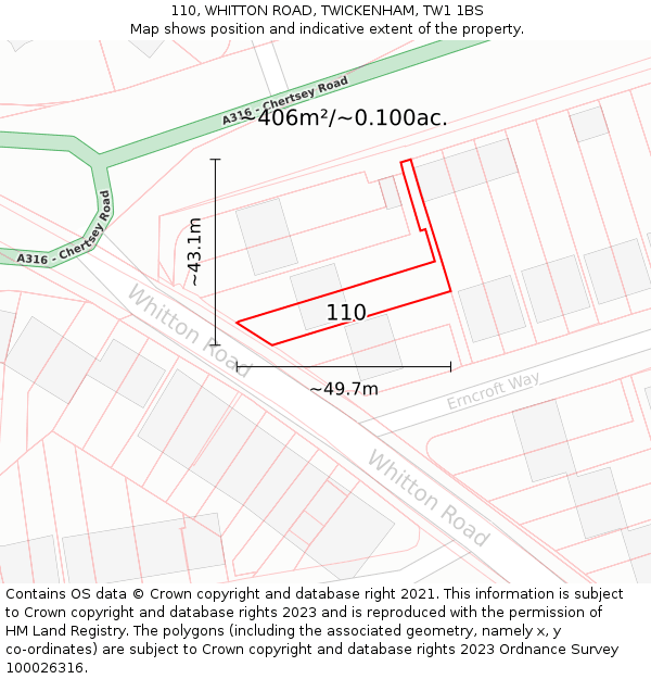110, WHITTON ROAD, TWICKENHAM, TW1 1BS: Plot and title map