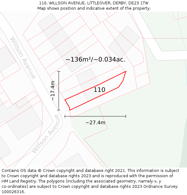 110, WILLSON AVENUE, LITTLEOVER, DERBY, DE23 1TW: Plot and title map