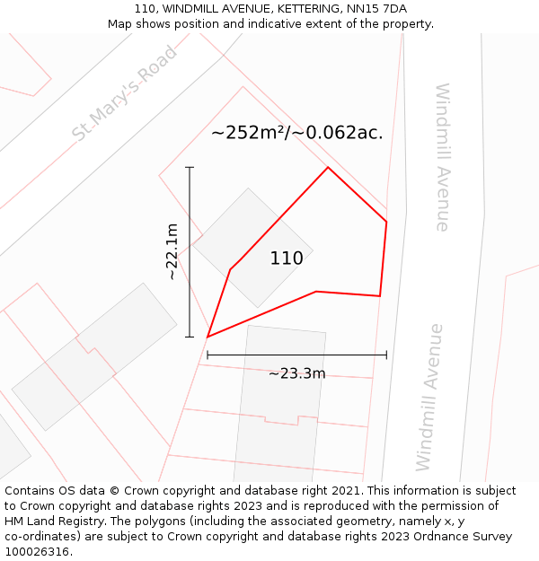 110, WINDMILL AVENUE, KETTERING, NN15 7DA: Plot and title map