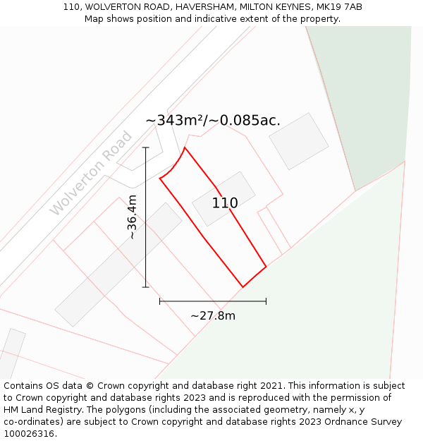 110, WOLVERTON ROAD, HAVERSHAM, MILTON KEYNES, MK19 7AB: Plot and title map