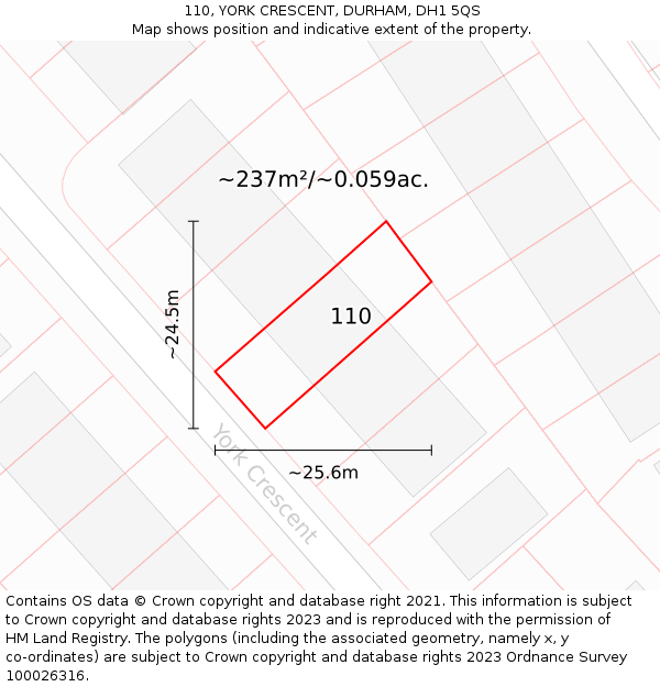 110, YORK CRESCENT, DURHAM, DH1 5QS: Plot and title map