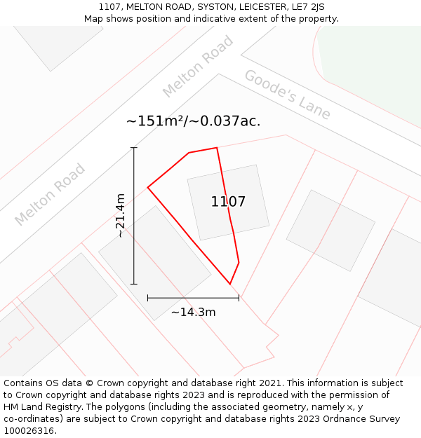 1107, MELTON ROAD, SYSTON, LEICESTER, LE7 2JS: Plot and title map